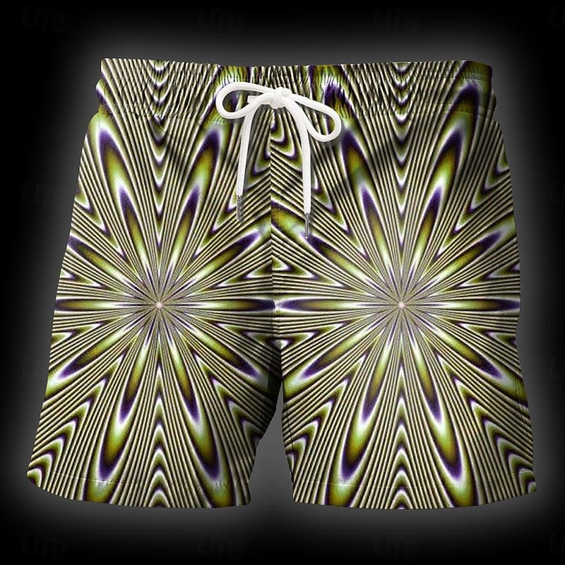 Men's Geometric Optical Illusion Swim Trunks Swim Shorts Board Shorts Mid Waist Fashion Streetwear Designer Casual Daily Holiday Pocket Drawstring Elastic Waist Designer Clothing Apparel4