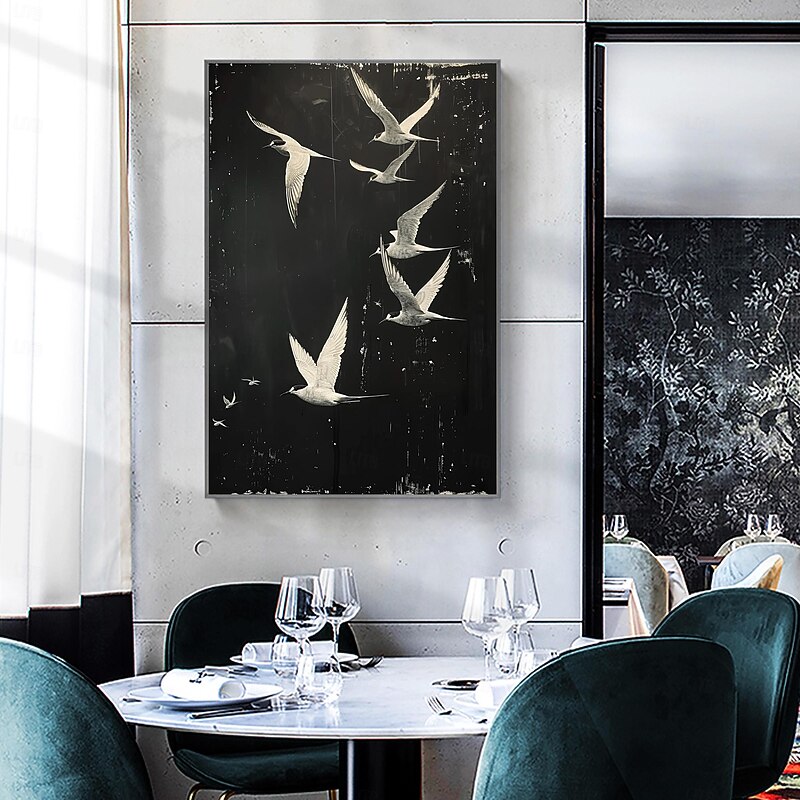 Handmade Oil Painting Canvas Wall Art Decor Original White Bird Painting Abstract Animal Painting Home Decor With Stretched Frame Without Inner Frame Painting