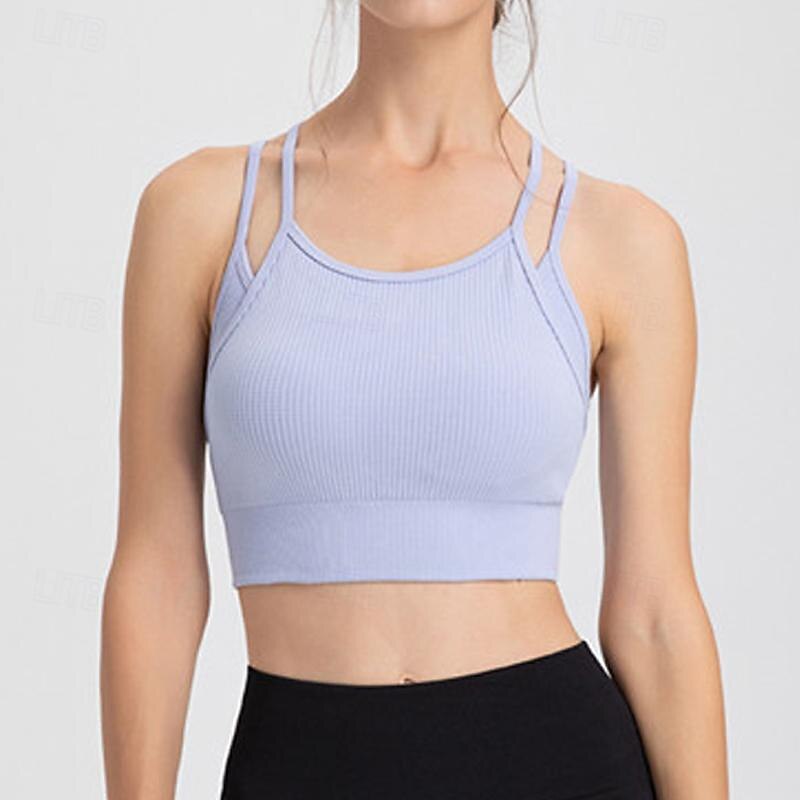 Women's Light Support Sports Bra Running Bra Racerback Bra Top Padded Fitness Leisure Sports Running Breathable Lightweight Soft Black Purple Orange Solid Colored3