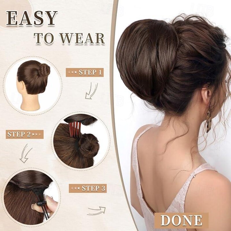 Messy Hair Bun Short Ponytail Bun Drawstring Comb Clip Bun Extension for Women Synthetic Hair piece Chignon Updo Bun Hair for Daily Party4