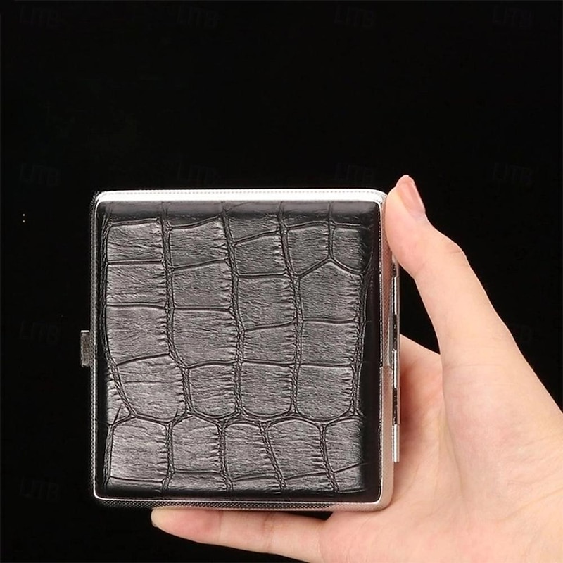 Leather Cigarette Case with Elastic Strap, Metal Frame, Holds 20 Cigarettes, Protective Holder for Hand-Rolled Cigarettes