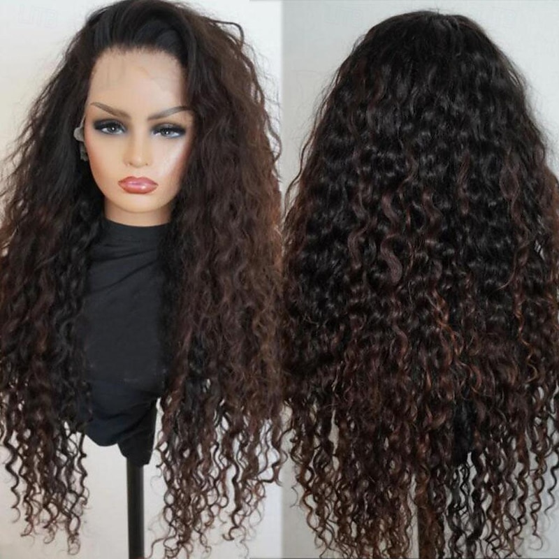 Remy Human Hair 13x4 Lace Front Wig Free Part Brazilian Hair Curly Multi-color Wig 130% 150% Density with Baby Hair Highlighted / Balayage Hair 100% Virgin Glueless Pre-Plucked For Women Long Human2