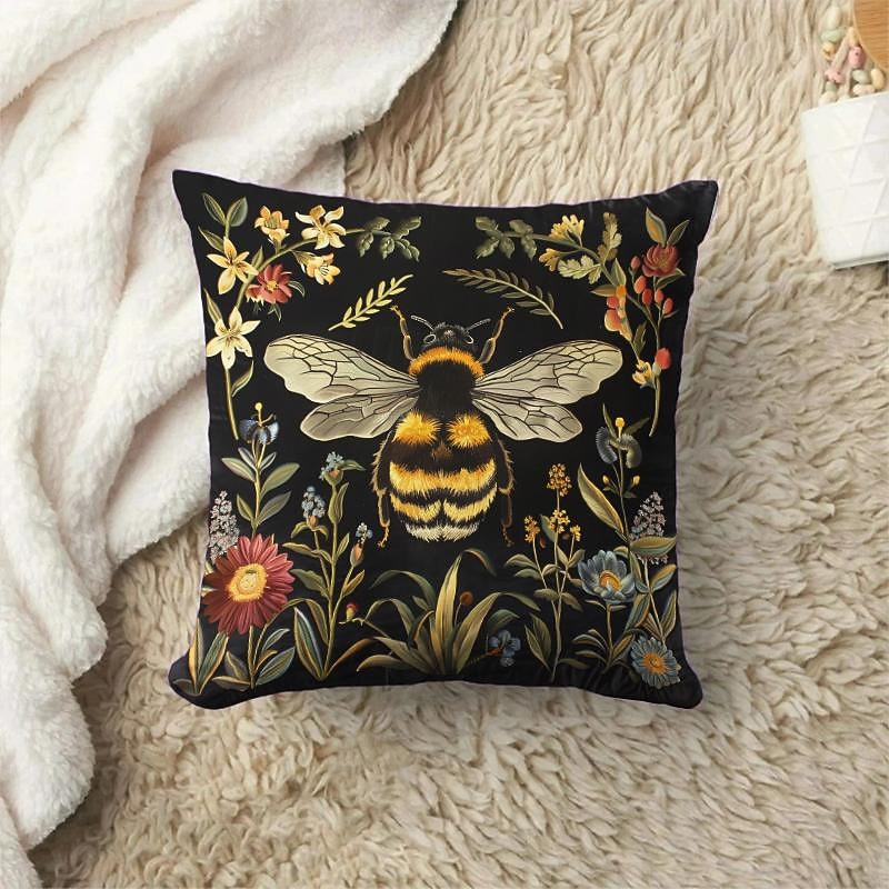 Summer Bees Decorative Toss Pillows Cover 1PC Soft Square Cushion Case Pillowcase for Bedroom Livingroom Sofa Couch Chair2