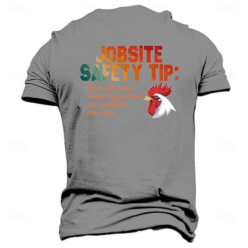 Men's Short Sleeve T-Shirt Funny Jobsite Safety Tip Rooster Gag Work Humor Tee2