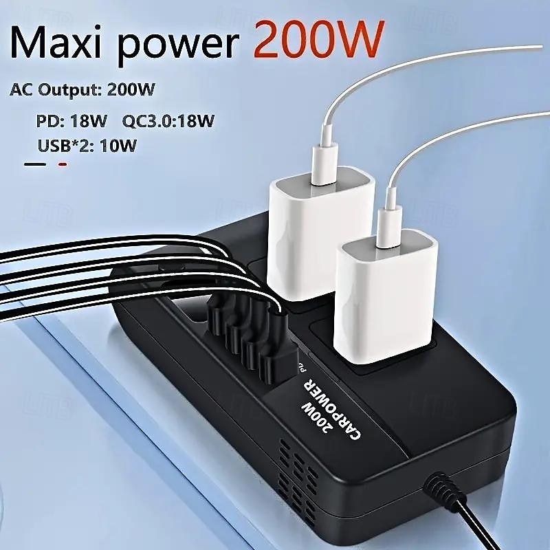 200W Power Inverter for Car - DC 12V to 110V AC Converter with 3 USB Type-C and LED Display Screen Suitable for Cars/SUVs/Trucks3