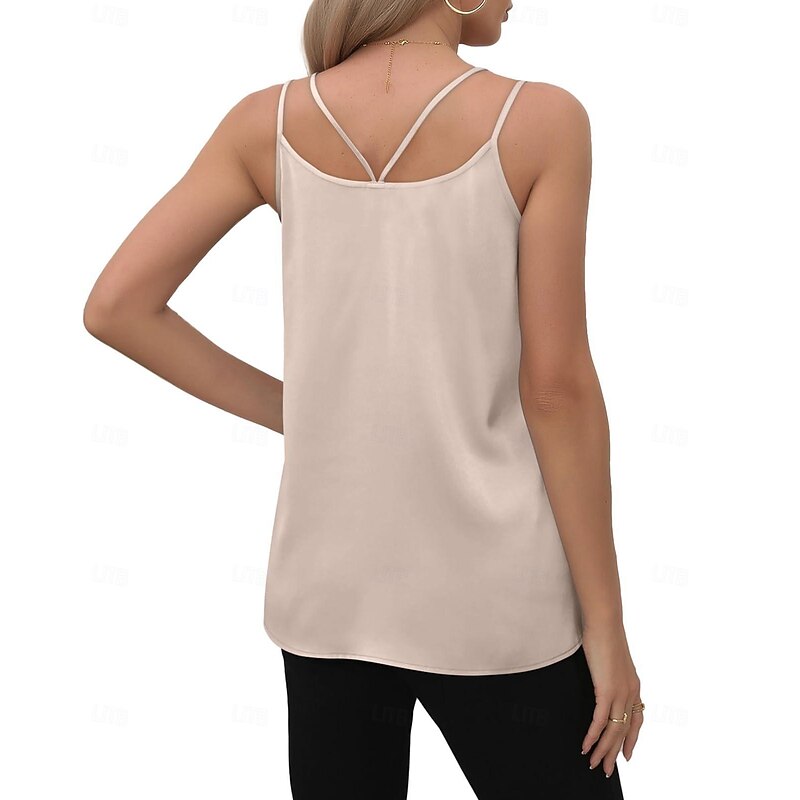 Women's Camisole Tank Top Casual Sleeveless Regular Tops V Neck Vacation Daily White Wine Green Beige Summer3