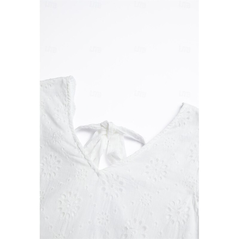 Women's 100% Cotton Shirt Tunic Short Sleeve Crew Neck White Summer Linen Like 6