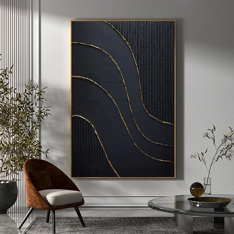 White Abstract Painting hand painted  3D Textured  oil painting Wall Art Black Modern Canvas Art for Living Room Decor Trendy Home Decor Hotel Art Piece4