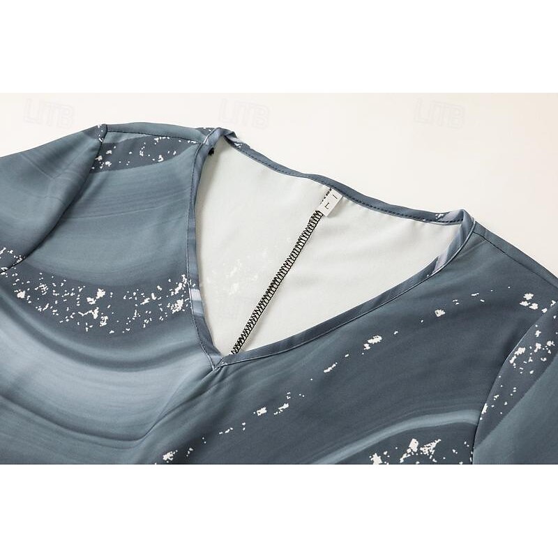 Women's Midi Dress Casual Dress Cocktail Dress Wedding Guest Dress Chiffon Dress Vintage Streetwear Stylish Vacation Street Holiday Regular Fit Ombre Marble Short Sleeve V Neck Gray Summer2