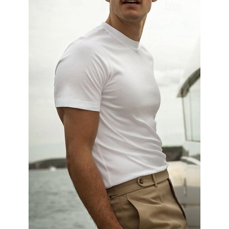 Men's T Shirt Tee Top Short Sleeves Crew Neck Summer Plain Fashion Designer Basic Classic Style Vacation Casual Daily Black White Navy Blue Top Tee for Men2