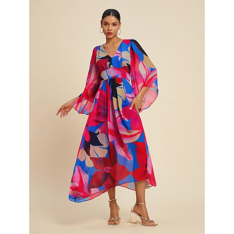 Chiffon Floral V Neck Maxi Dress3