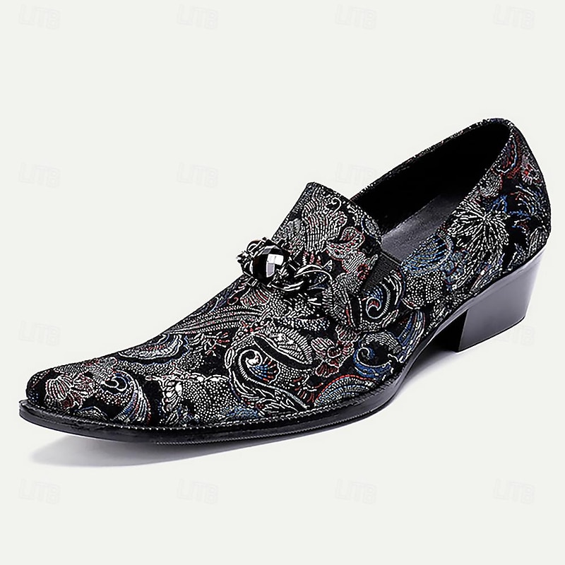Men's Embroidered Floral Paisley Leather Dress Loafers with Decorative Buckle2
