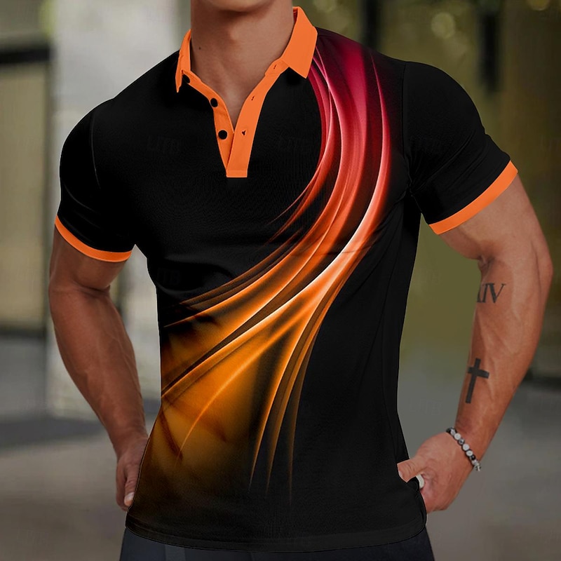 Men's Geometric Polo Shirts Golf Shirt Short Sleeve Polo Shirts Collared Shirts Business Casual Vacation Wear Formal Wear Festival Wear Buttons 3D Print Summer Spring Yellow+Orange White 1 Yellow3