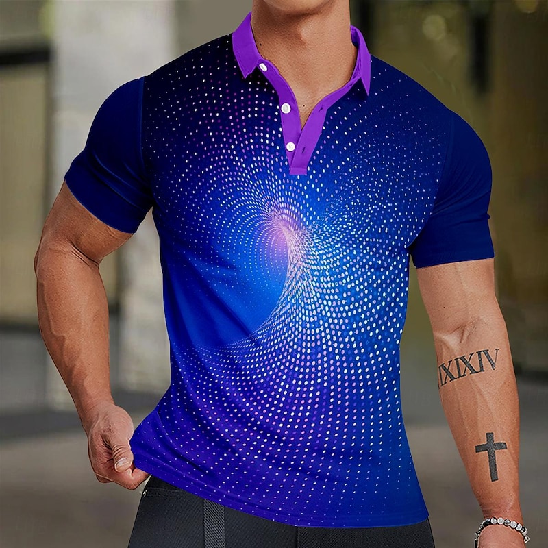 Men's Graphic Polo Shirts Golf Shirt Short Sleeve Polo Shirts Collared Shirts Casual Vacation Wear Rave Wear Party Outfits Buttons 3D Print Summer Spring Purple