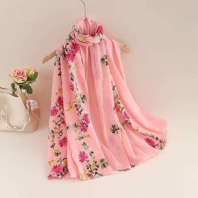 Women's Rectangle Scarf Street Daily Date Beige Black Pink Scarf Floral3