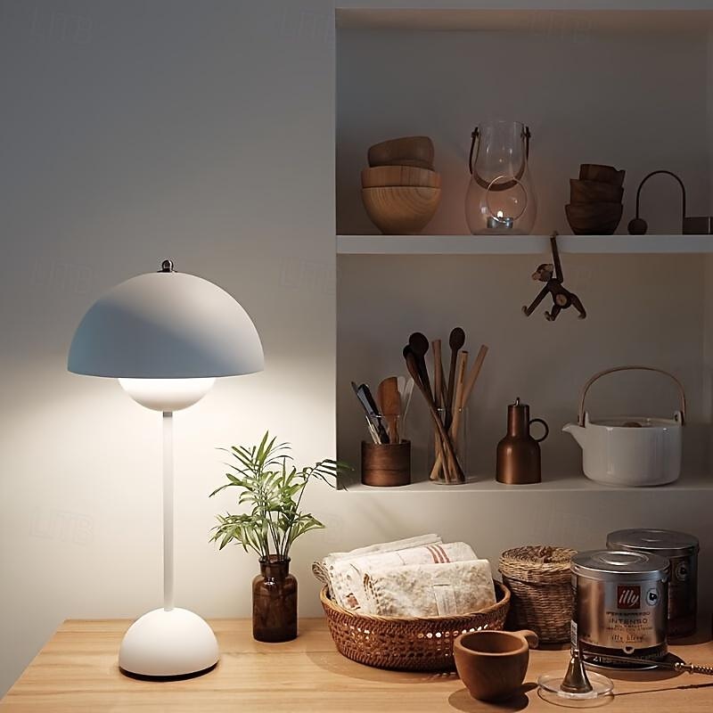 Cordless Touch Table Lamp, Dimmable Mushroom Beside Lamps Tri-Color Temperatures, Battery Operated Desk Lamp for Living Room, Bar and Bedroom, Yellow White Black2