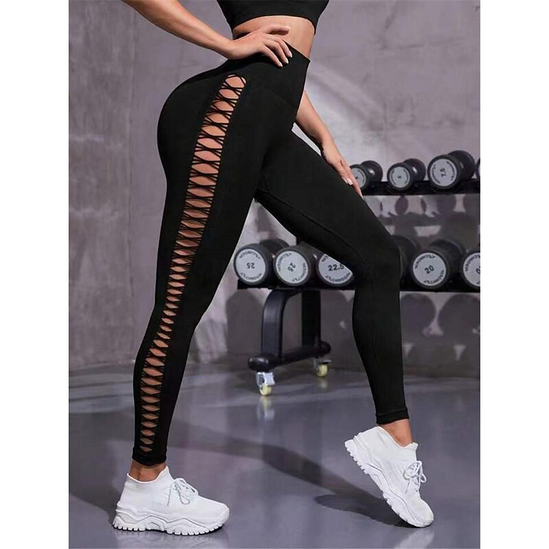 Women's Yoga Pants Yoga Leggings Cut Out High Waist Pilates Gym Workout Workout Tights Solid Color Tie Dye Black Dark Gray Green Sports Activewear Stretchy Slim2