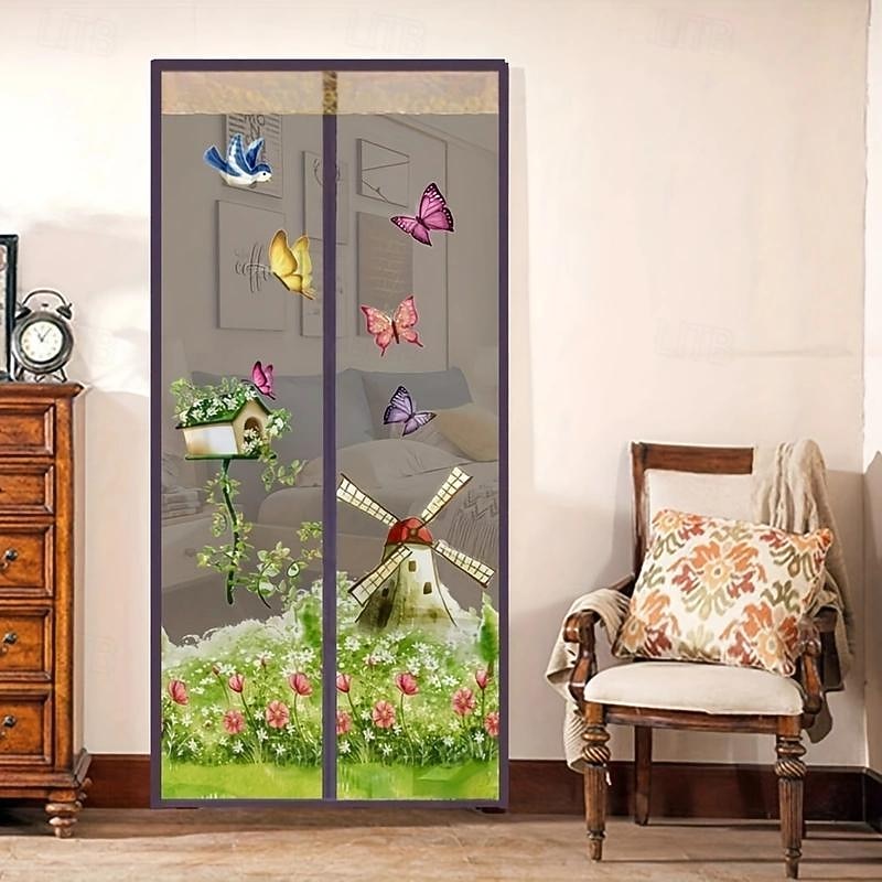 Garden Windmill Magnetic Screen Door Mesh Screen Door Fly Insect Door Screen Curtain Mosquito for Balcony Sliding Doors Living Room Children's Room