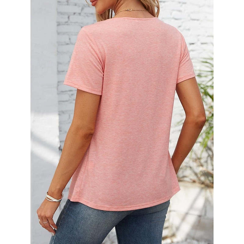 Women's Tunic Plain Stylish Short Sleeve Crew Neck Regular Tops Daily Buttons White Pink Khaki Gray Summer Spring Fall2