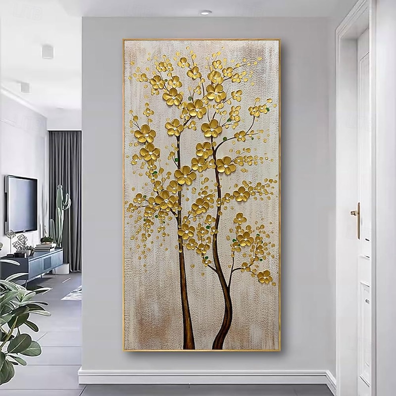 Handmade Oil Painting Canvas Wall Art Decoration Abstract Golden Flower for Home Decor Rolled Frameless Unstretched Painting2