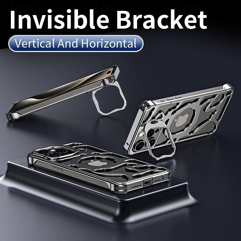 Phone Case For iPhone 16 15 14 Pro Max 13 Pro Max Back Cover Magnetic Adsorption Bumper Frame with Stand Holder Magnetic Support Wireless Charging Metal2