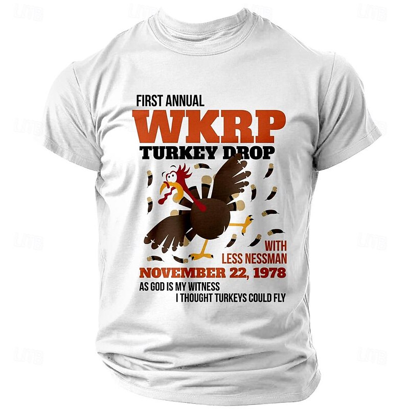 Men's T-Shirt WKRP Turkey Drop Les Nessman 'As God Is My Witness, I Thought Turkeys Could Fly' Funny Graphic Tee 19783