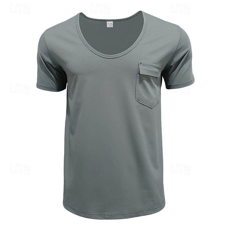 Men's T Shirt Tee Top Short Sleeves Scoop Neck Crewneck Summer Solid Color Fashion Designer Basic Pocket Vacation Street Casual Black White Blue Top Tee for Men2