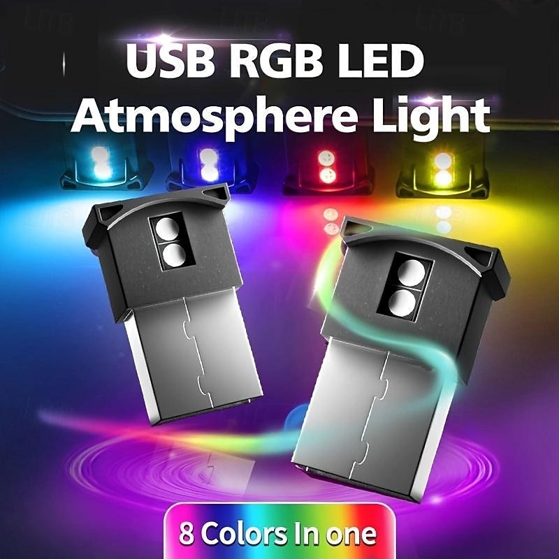 1 Pc Mini USB LED Light, Car Interior LED RGB Lighting 5V Smart USB LED Atmosphere Light Laptop Decoration Night Lamp Adjustable Brightness 8 Colors