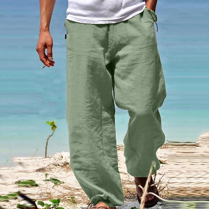 Men's Trousers Summer Pants Beach Pants Drawstring Elastic Waist Straight Leg Plain Comfort Yoga Daily Fashion Streetwear Navy Black2