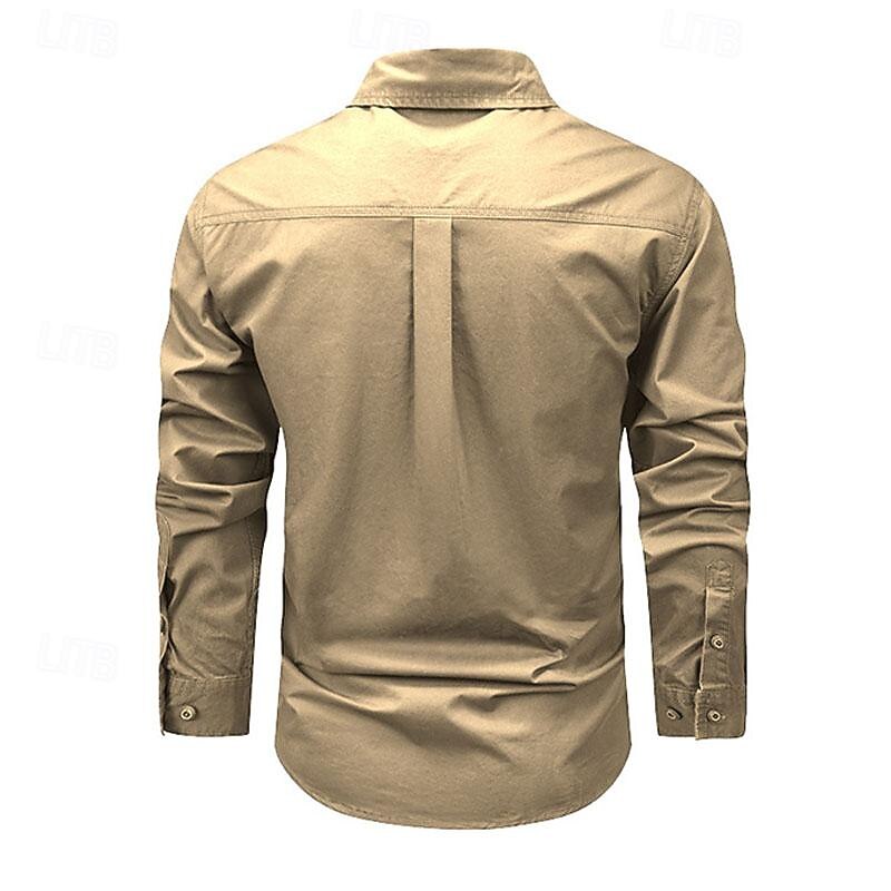 Men's Shirt Workwear Shirts Casual Shirt Work Shirt Button Up Shirt Cargo Shirt Black khaki Army Green Long Sleeve Plain Turndown Vacation Holiday Front Pocket Clothing Apparel Fashion Casual2