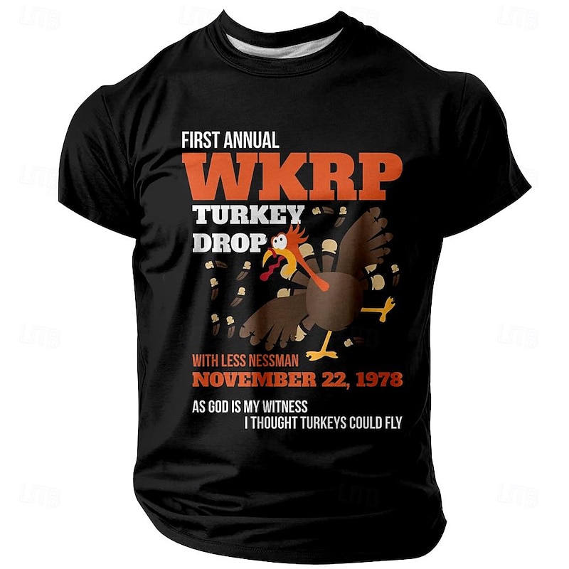 Men's T-Shirt WKRP Turkey Drop Les Nessman 'As God Is My Witness, I Thought Turkeys Could Fly' Funny Graphic Tee 19782