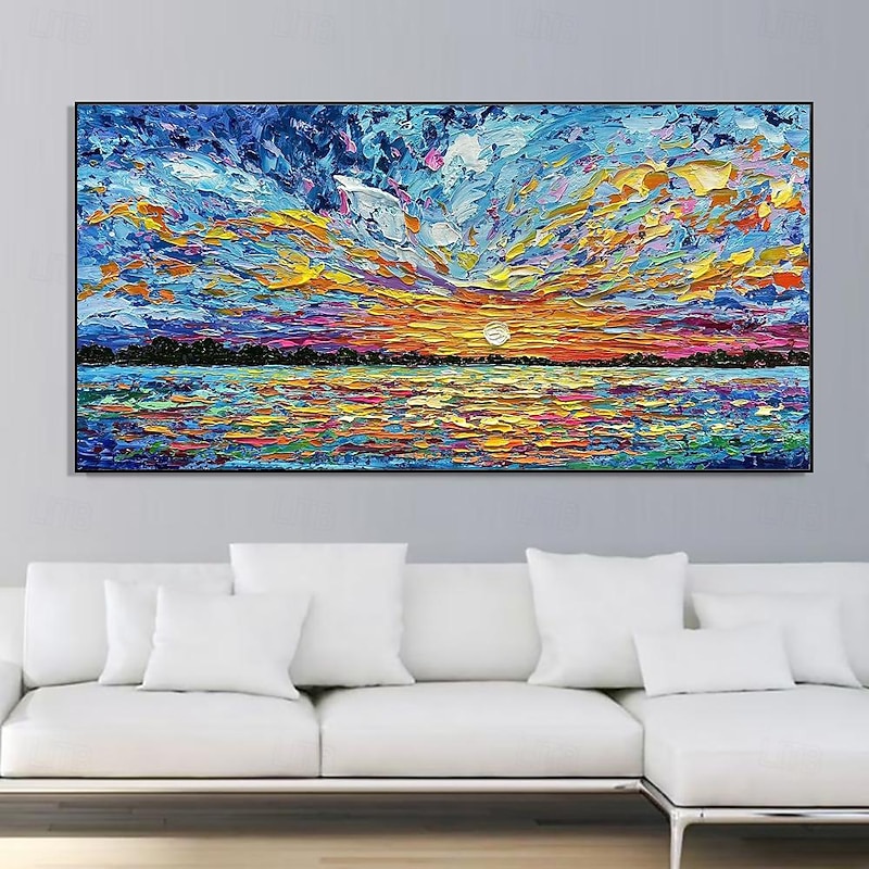Hand Painted Oil Paintings Canvas Wall Art Decoration Modern Abstract Sunset Dusk Sea Landscape for Living Room Home Decor Rolled Frameless Unstretched Painting3