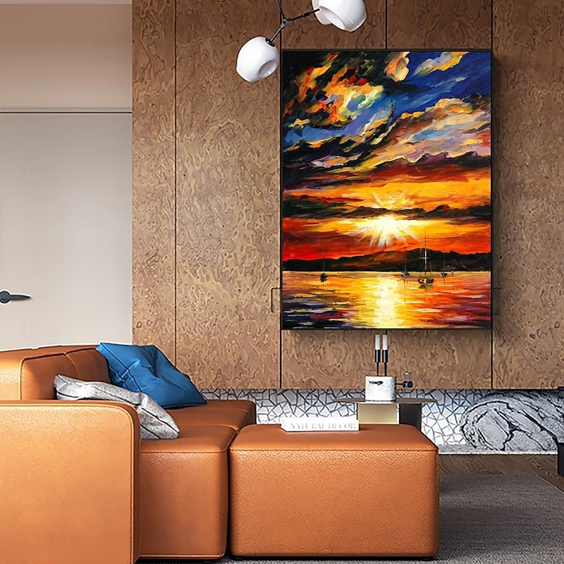Handmade Oil Painting Canvas Wall Art Decoration Abstract Ocean Sunset Glow Landscape for Home Decor Rolled Frameless Unstretched Painting2