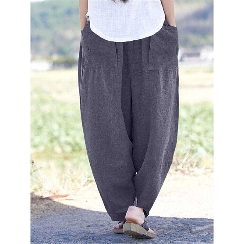 Women's Wide Leg Pants Trousers Streetwear Casual Long High Waist Plain Pocket Elastic Drawstring Design High Cut Breathability Soft Micro-elastic Vacation Street Daily Wear Wine Purple Deep Blue Gray2