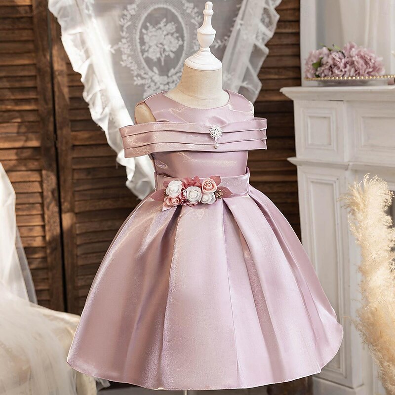 Kids Girls' Dress Party Dress Solid Color Sleeveless Performance Special Occasion Ruched Daily Princess Polyester Midi Skater Dress Summer Spring 2-12 Years Multicolor Light Green Pink2