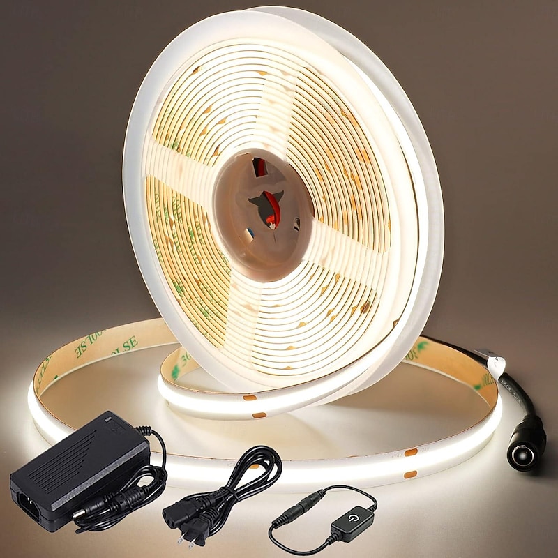 10m LED Strip Light COB Sets 3200 LEDs, COB 8mm Warm White Cold White Netual White LED Strip Light Holiday Linkable Self-adhesive with Power Supply Set 110V 220-240V 24 V2