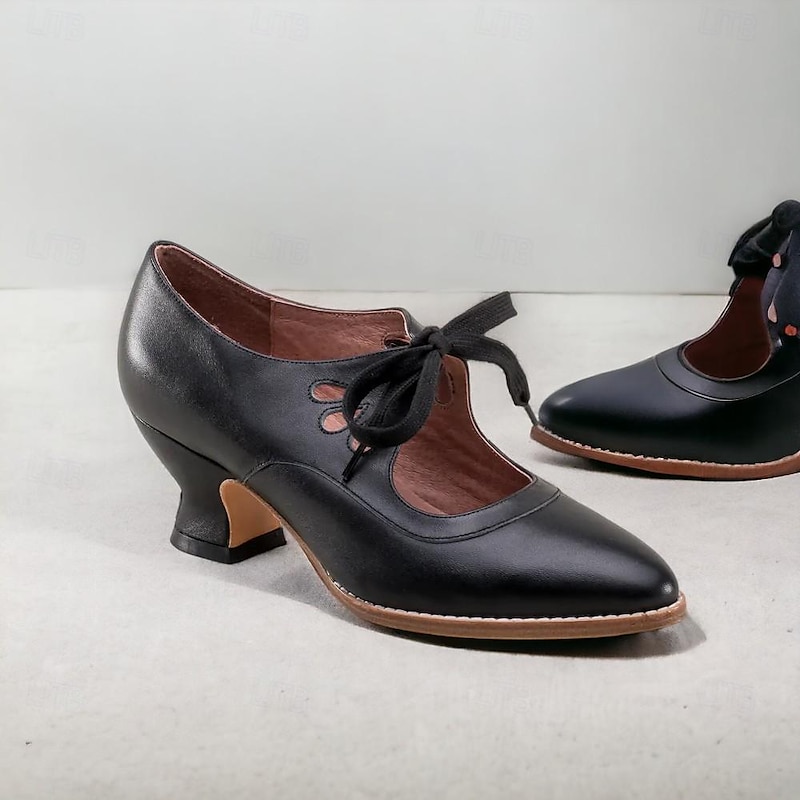 Women's Vintage Lace-Up Leather Heels - Elegant Cut-Out Oxford Shoes for Retro and Formal Occasions2