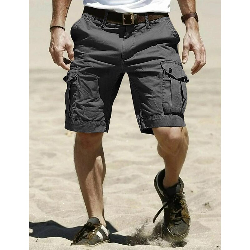 Men's Cargo Shorts Shorts Bermuda shorts Multi Pocket Straight Leg Solid Colored Wearable Outdoor Knee Length Outdoor Casual Beach Classic Black Khaki High Waist Inelastic3