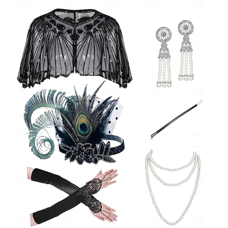 Retro Vintage 1920s The Great Gatsby Flapper Headband Accesories Set Shawls Flapper Girl Wedding Guest Feather Fancy Dress Women's Halloween Carnival Masquerade Carnival Party / Evening Wedding4