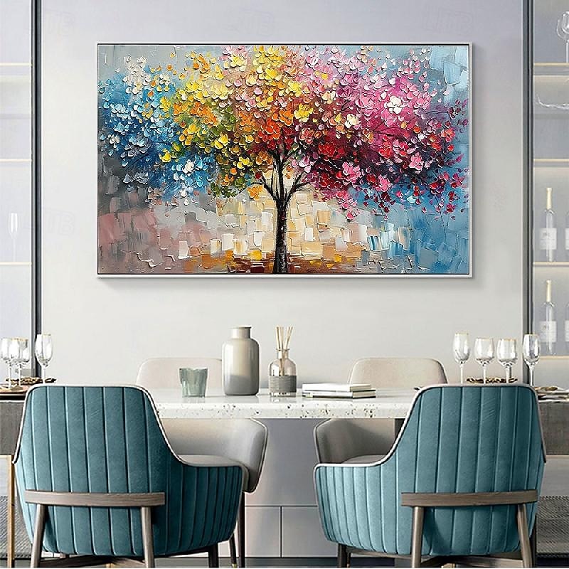 Colorful Trees Oil Painting on Canvas Large hand painted Wall Art Abstract Forest oil painting Wall Art landscape oil Painting Modern floral tree paintings for Living Room Home Decor Gift2