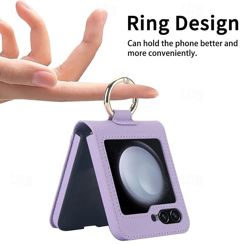 Phone Case For Samsung Galaxy Z Flip 7 Z Flip 5 Z Flip 4 Z Flip 3 Back Cover Ring Buckle Shockproof PC PU Leather2