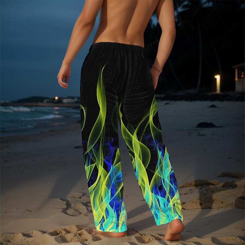 Men's Casual Pants Graphic Hawaiian Holiday Black Inelastic2