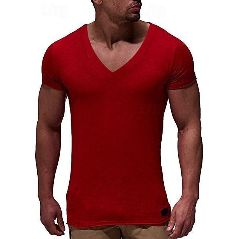 Men's T Shirt Tee Short Sleeve V Neck Spring & Summer Plain Streetwear Sportswear Work Fitness Gym Black White Red Top Tee for Men 10