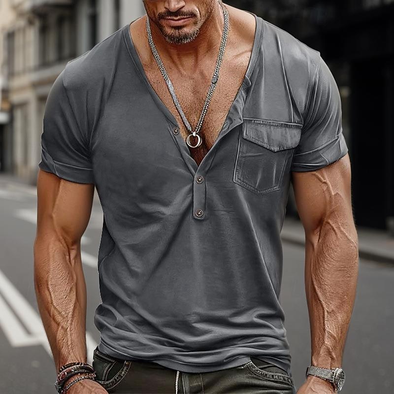 Men's T Shirt Tee Short Sleeve Shirt Tee Top Short Sleeve V Neck Spring & Summer Plain Fashion Designer Basic Pocket Vacation Street Going out Black White Blue Top Tee for Men
