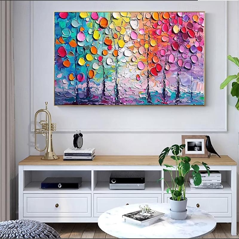 Abstract Colorful Floral Canvas painting handmade Wall Art painting Hand Painted Thick Textured Petal Knife Painting Contemporary artwork Home Decor Customized Sofa Artwork forest painting2