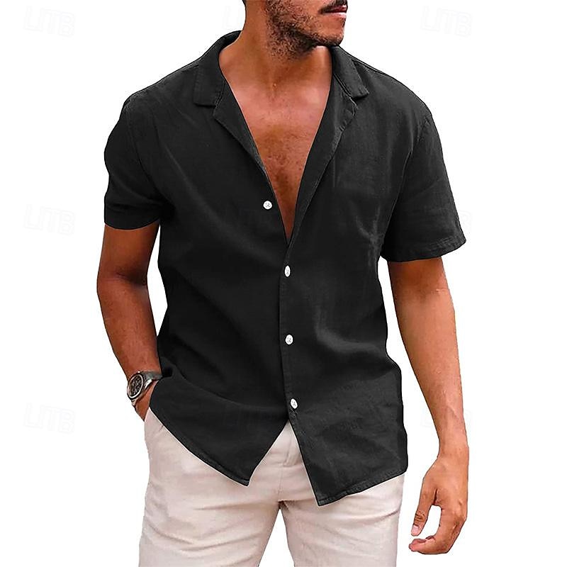 Men's Shirt White Cotton Shirt Casual Shirt Cotton Linen Shirt Plain Vacation Street Black White Navy Blue Sky Blue Short Sleeve Camp Collar Summer Clothing Apparel Button-Down