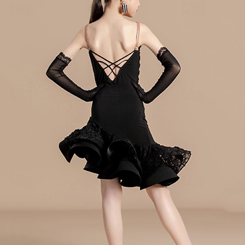 Latin Dance Kids' Dancewear Skirts Splicing Girls' Performance Daily Wear Sleeveless High Crystal Cotton Lace2