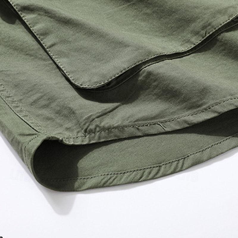 Men's Shirt Workwear Shirts Casual Shirt Work Shirt Button Up Shirt Cargo Shirt Black khaki Army Green Long Sleeve Plain Turndown Vacation Holiday Front Pocket Clothing Apparel Fashion Casual 11