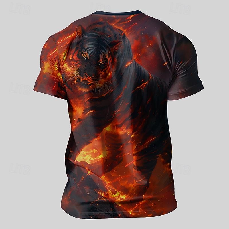 Men's Animal Tiger Flame Mars T Shirt Short Sleeve T shirt 3D Print Crew Neck Shirt Fashion Designer Athleisure Street Sports Outdoor Black 1 Black 2 Summer Spring Clothing Apparel S M L XL XXL XXXL2
