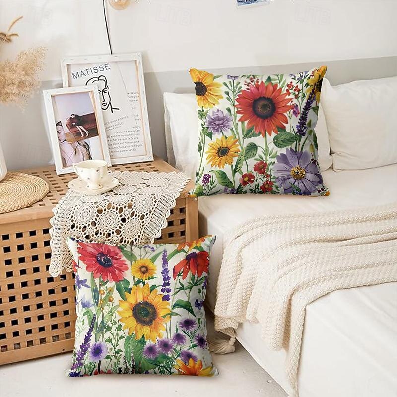 Summer Bees Decorative Toss Pillows Cover 2PC Soft Square Cushion Case Pillowcase for Bedroom Livingroom Sofa Couch Chair4